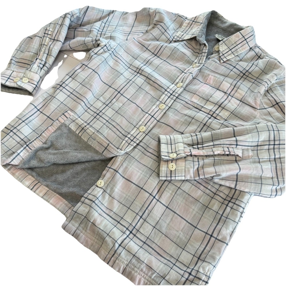 LL Bean Gray Plaid Sherpa Fleece Lined Flannel Shirt‎ Jacket Shacket MEDIUM